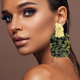 Oversized Patterned Celluloid Acetate Plate Accent Doorknocker Earrings