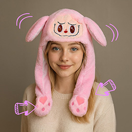 Plush Monster Bunny Ear Flaps Winter Hat