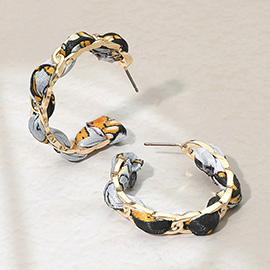 Boho Braided Scarf Fabric Hoop Earrings