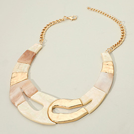 Bold Resin Metal Mixed Abstract Link Statement Necklace