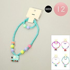 12 SET OF 2 - Kids Vehicle Pendant Beaded Jewelry Set