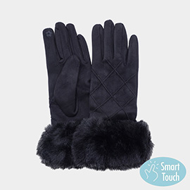 Faux Fur Cuff Quilted Smart Touch Gloves