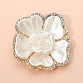 SECRET BOX_Pearly Rhinestone Rim Petal Flower Pin Brooch