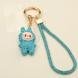 Bling Studded Monster Bunny Figure Phone Strap Keychain Bag Charm