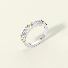 Two Tone CZ Stone Paved Ring