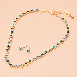 Round Stone Bezel Link Chain Necklace