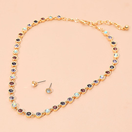 Round Stone Bezel Link Chain Necklace