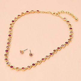 Round Stone Bezel Link Chain Necklace