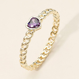 Heart CZ Stone Accent Hinged Chain-Link Bangle Bracelet