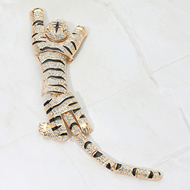 Bold Rhinestone Paved Tiger Statement Pin Brooch