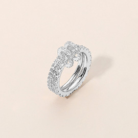 Stone Paved Interlocking Double Band Ring