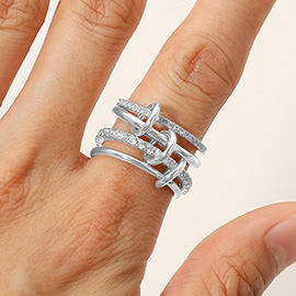 Stone Paved Band Accent Multi Layered Link Band Ring