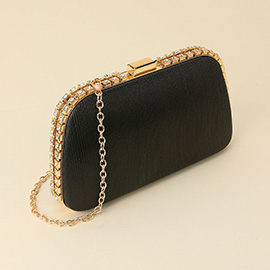 Rhinestone Trim Around Sparkle Crossbody Evening Clutch Bag