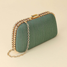 Rhinestone Trim Around Sparkle Crossbody Evening Clutch Bag