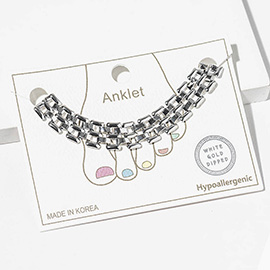 White Gold Dipped Double Box Chain Anklet