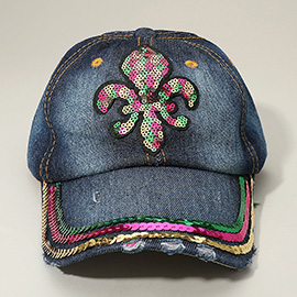 Sequin Mardi Gras Fleur de Lis Patch Baseball Cap