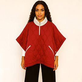 Quilted Short Sleeves Puffer Pullover Poncho