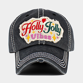 HOLLY JOLLY Vibes Message Embroidered Christmas Vintage Baseball Cap