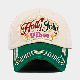 HOLLY JOLLY Vibes Message Embroidered Christmas Vintage Baseball Cap