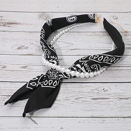 Fabric Bandana Scarf Pearl Layered Necklace