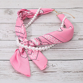 Fabric Bandana Scarf Pearl Layered Necklace