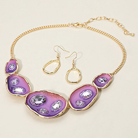 Abstract Gemstone Embellished Enamel Oval Plate Link Statement Necklace