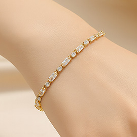 18K Gold Dipped Baguette Round Stone Cluster Tennis Chain Bracelet