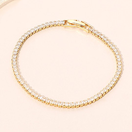 18K Gold Dipped Delicate Round Cut Tennis Chain Bracelet