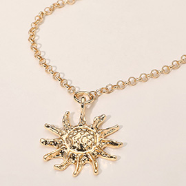 Textured Metal Radiant Sun Pendant Necklace