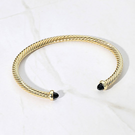 Stone Tip Twisted Cable Cuff Bracelet