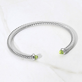 Stone Tip Twisted Cable Cuff Bracelet