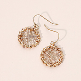 Metal Wire Wrapped Round Drop Dangle Earrings