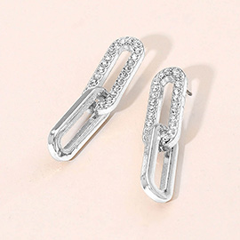 Stone Paved Oval Link Drop Earrings