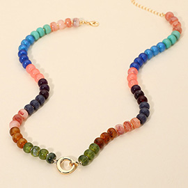 Metal Clasp Accent Gradient Beaded Necklace