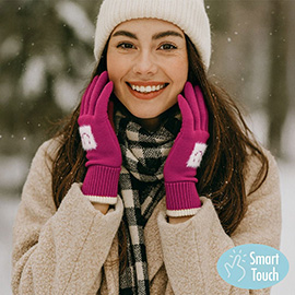 Square Smile Face Patch Contrast Trim Smart Touch Gloves