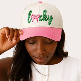 Lucky Message Embroidered Five Panel Canvas Snapback Baseball Cap