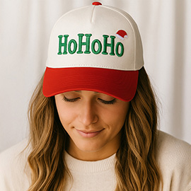 HOHOHO Message Embroidered Five Panel Canvas Snapback Baseball Cap