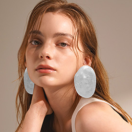 Bold Brushed Hammered Metal Abstract Oval Plate Statement Earrings