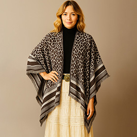 Leopard Pattern Print Ruana Poncho