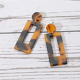 Geometric Tortoise Resin Rectangle Drop Earrings