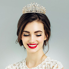 Teardrop Oval Stone Cluster Embellished Regal Scrollwork Queen Tiara