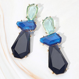 Geometric Three Stone Cluster Drop Earrings