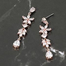 Floral Teardrop CZ Stone Cluster Link Drop Evening Earrings