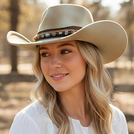 Feather Accent Beaded Band Rustic Vintage Distressed Western Cowgirl Fedora Hat