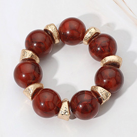 Bold Textured Metallic Accent Marbled Resin Ball Beaded Stretch Bracelet