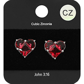 CZ Stone Heart Stud Earrings