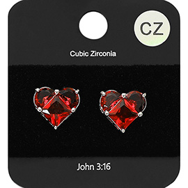 CZ Stone Heart Stud Earrings