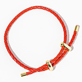 Faux Leather Braided Gold Dipped Tip Adjustable Bracelet