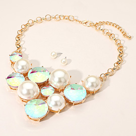 Pearl Gemstone Embellished Accent Statement Necklace