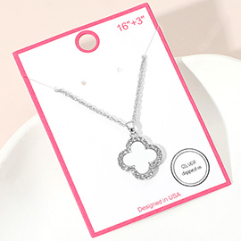 Silver Dipped Rhinestone Trim Quatrefoil Pendant Necklace